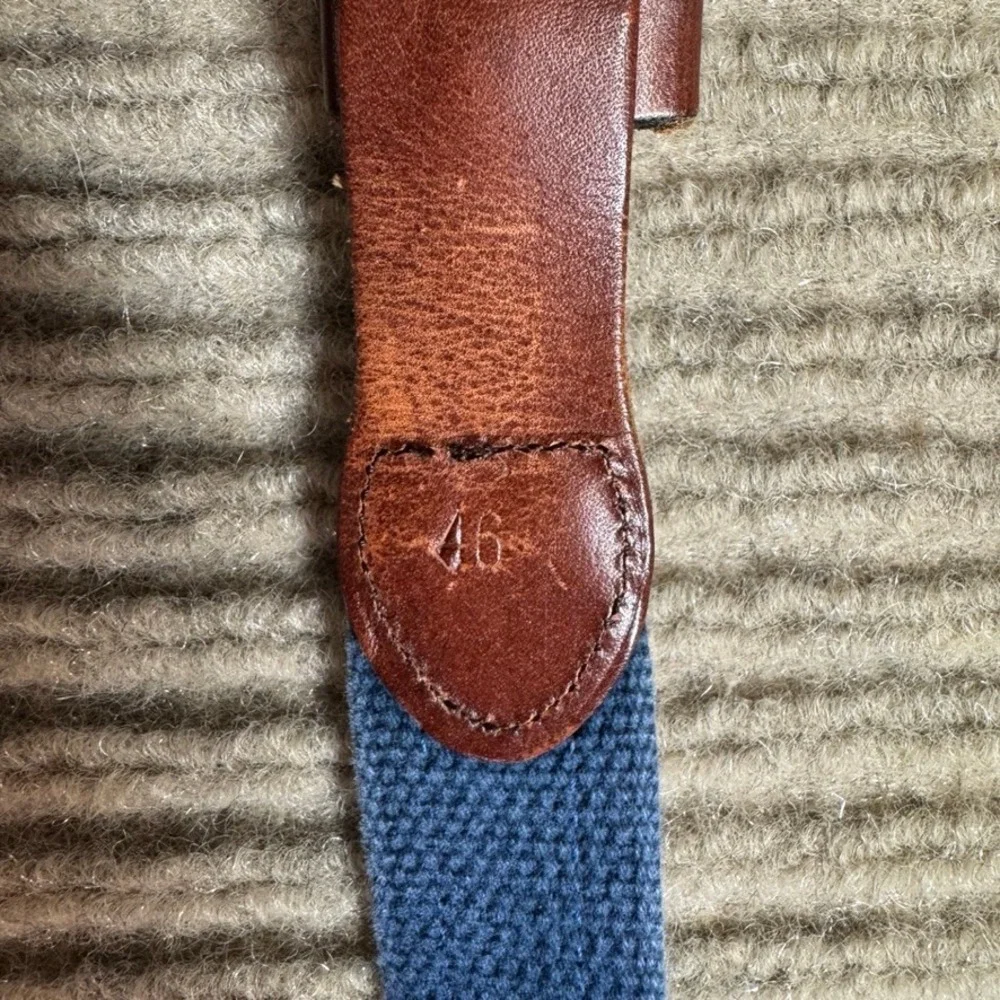 Vintage Nautical Signal Flag Canvas Leather Belt Navy Blue Brass Buckle Size 46